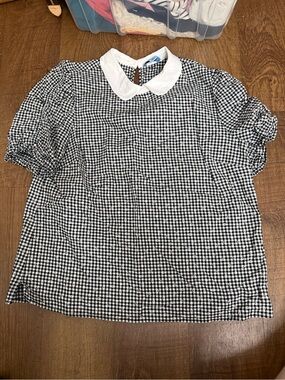 CeCe Black & White Gingham Top with Peter Pan Collar